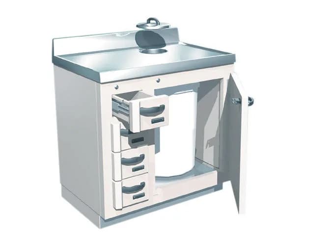 Lead-Lined Waste and Storage Cabinet — экранированный шкаф с мусорным отсеком для хранения радиоактивных изотопов